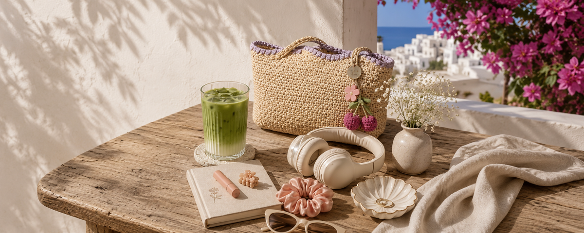 Sip & Glow matcha wellness ritual with beauty and lifestyle accessories